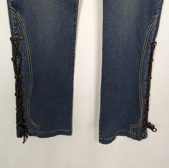 VINTAGE Y2K Single sz. 10 Lace Up Hem Flare Bell Bottom Jeans Bratz Spice Girls - Picture 6 of 14